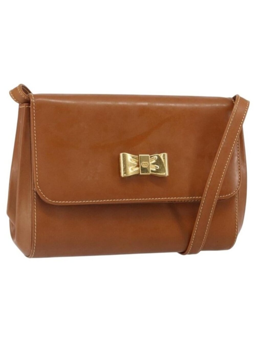 Authentic GUCCI Shoulder Bag Leather Brown Gold